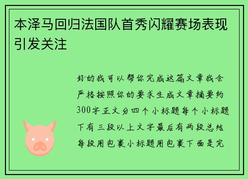 本泽马回归法国队首秀闪耀赛场表现引发关注